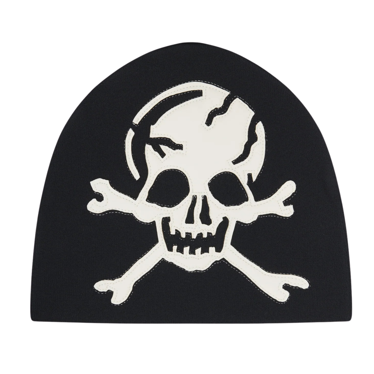 Ed Hardy Skull Vegan Leather Applique Black Beanie - OnSize