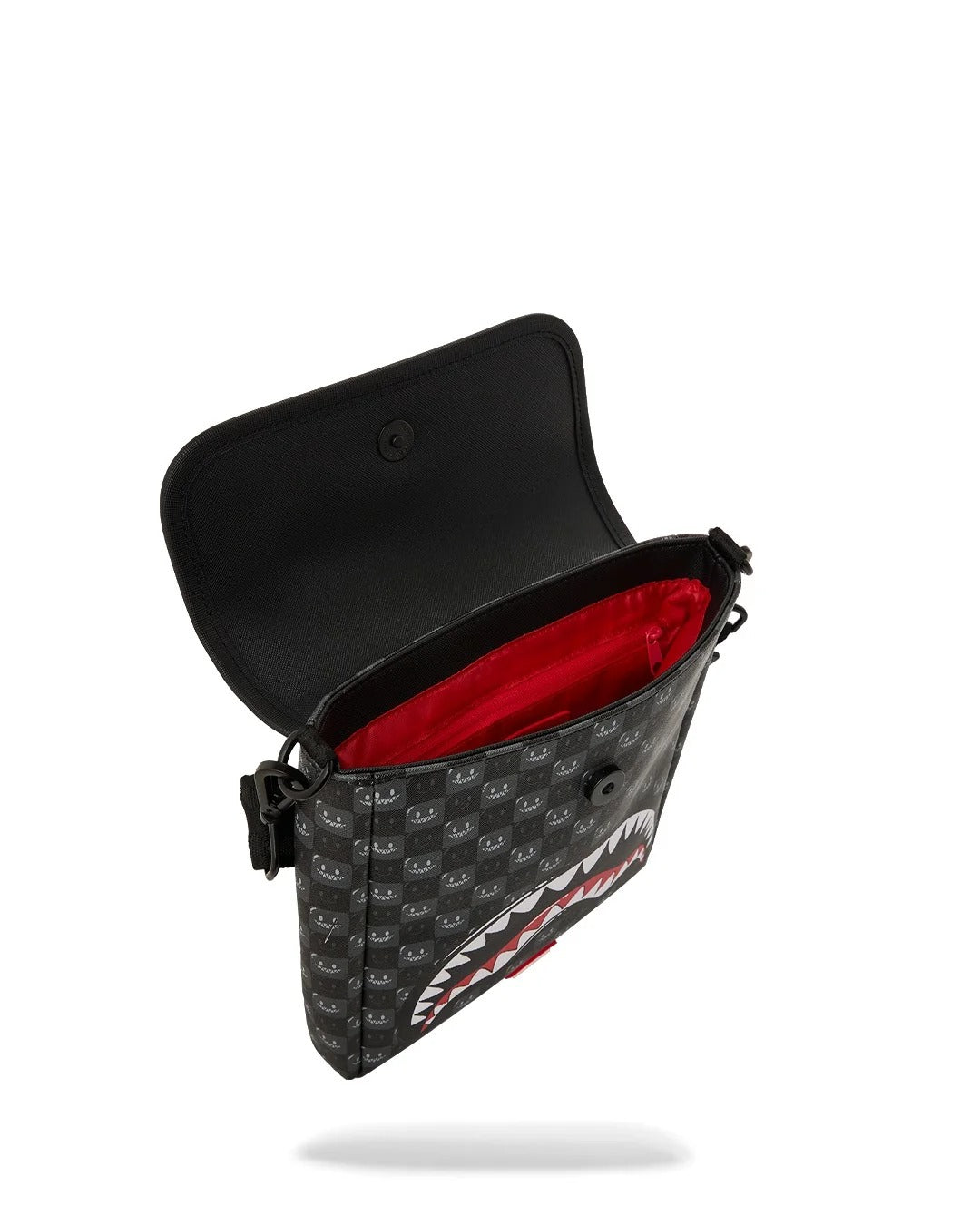 Sprayground Sharks In Paris WTF Bubbly Black Check Messenger Sling - OnSize