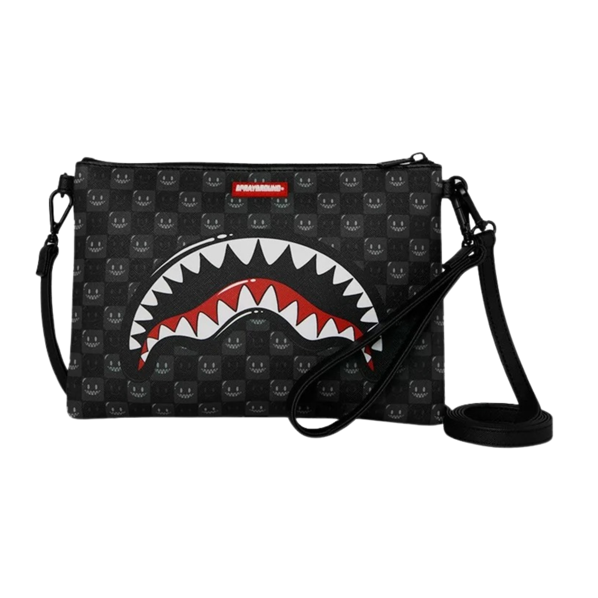 Sprayground Sharks In Paris WTF Bubbly Black Check Crossover Clutch - OnSize