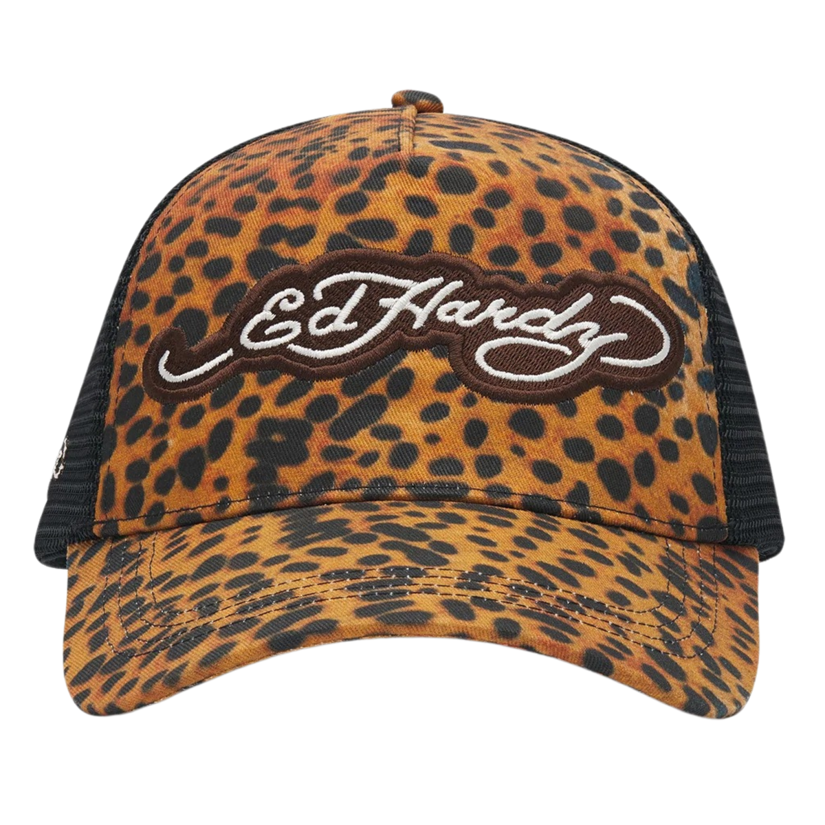 Ed Hardy Leopard Print 5 Panel Brown Trucker Cap