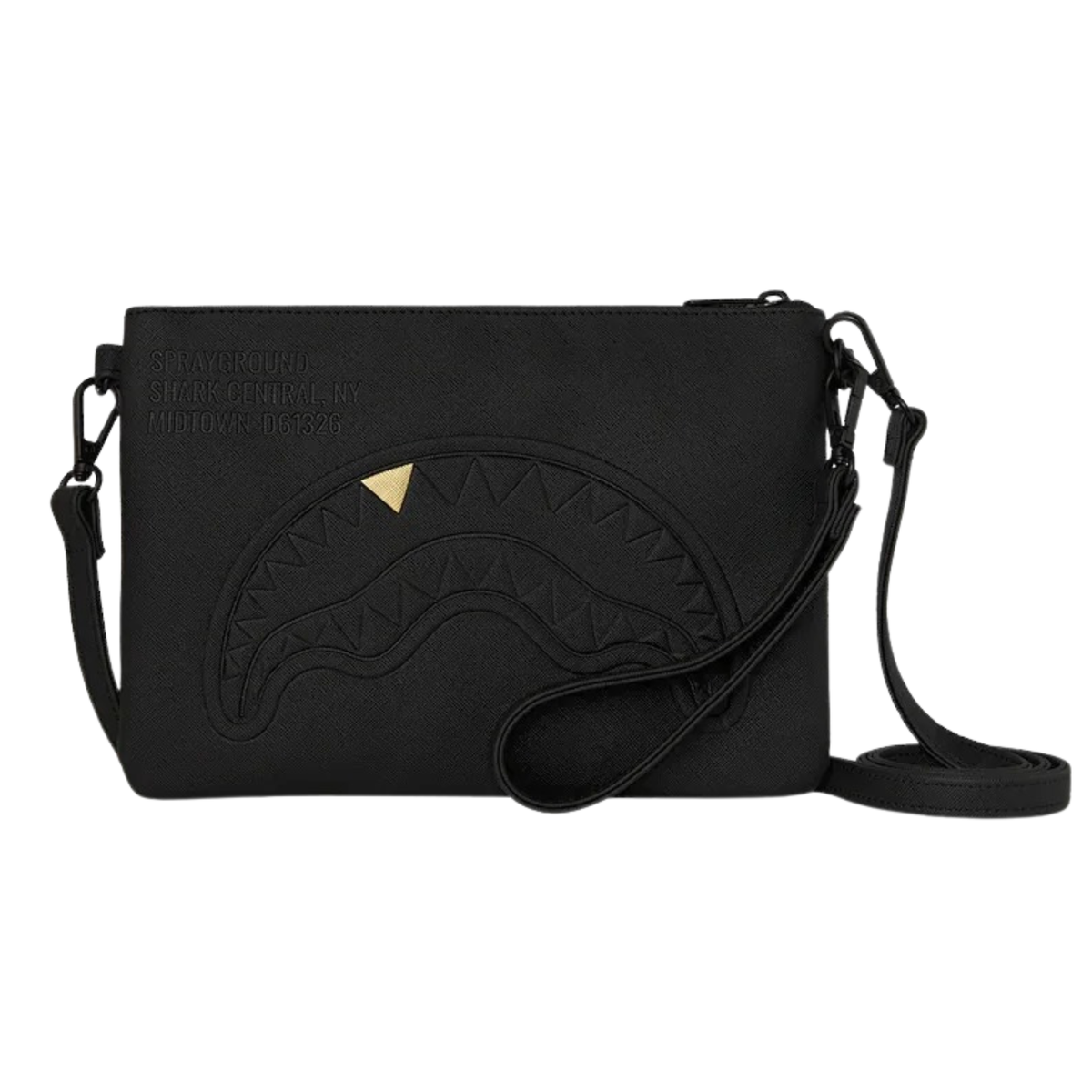 Sprayground Blacked Out Embossed Gold Tooth Crossover Clutch - OnSize