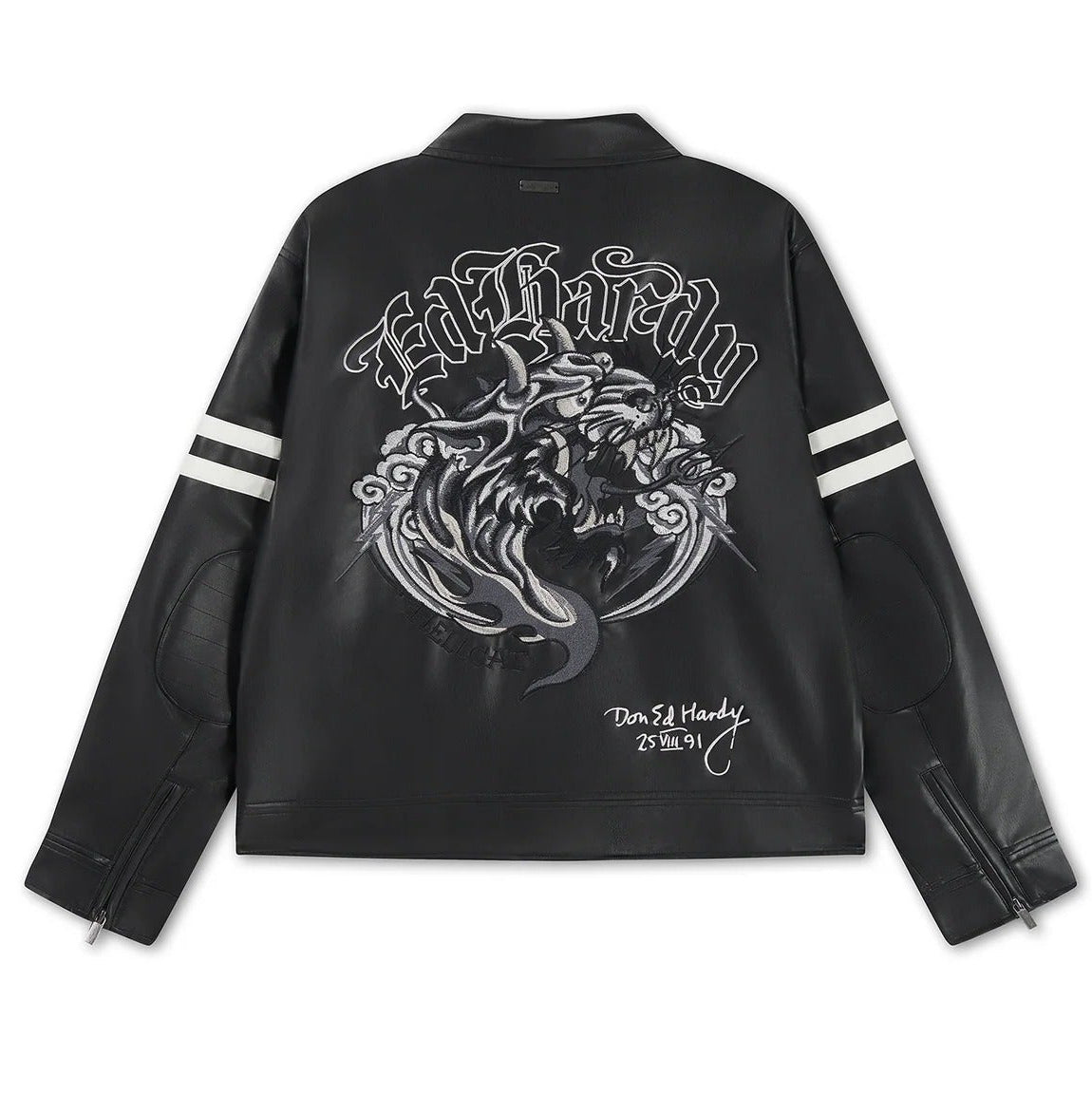 Ed Hardy Flaming Hellcat PU Regular Moto Jacket Black - OnSize