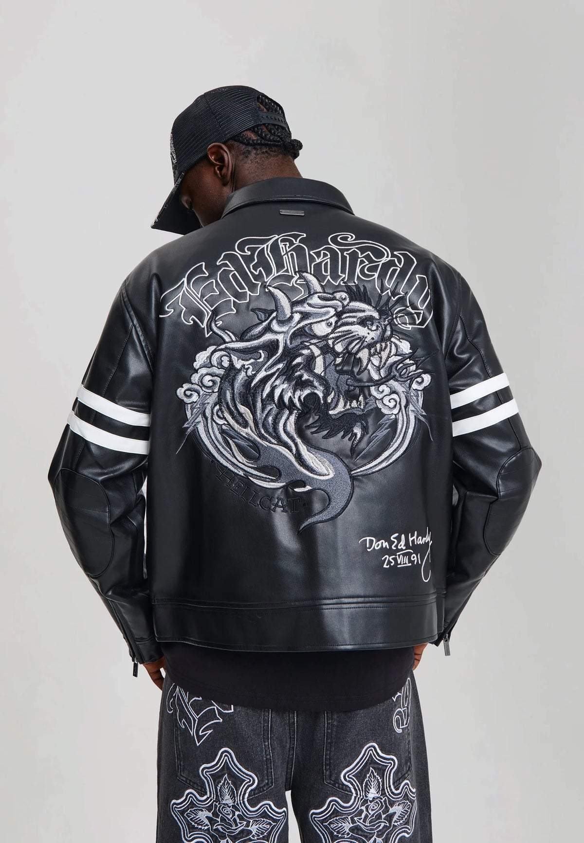 Ed Hardy Flaming Hellcat PU Regular Moto Jacket Black - OnSize