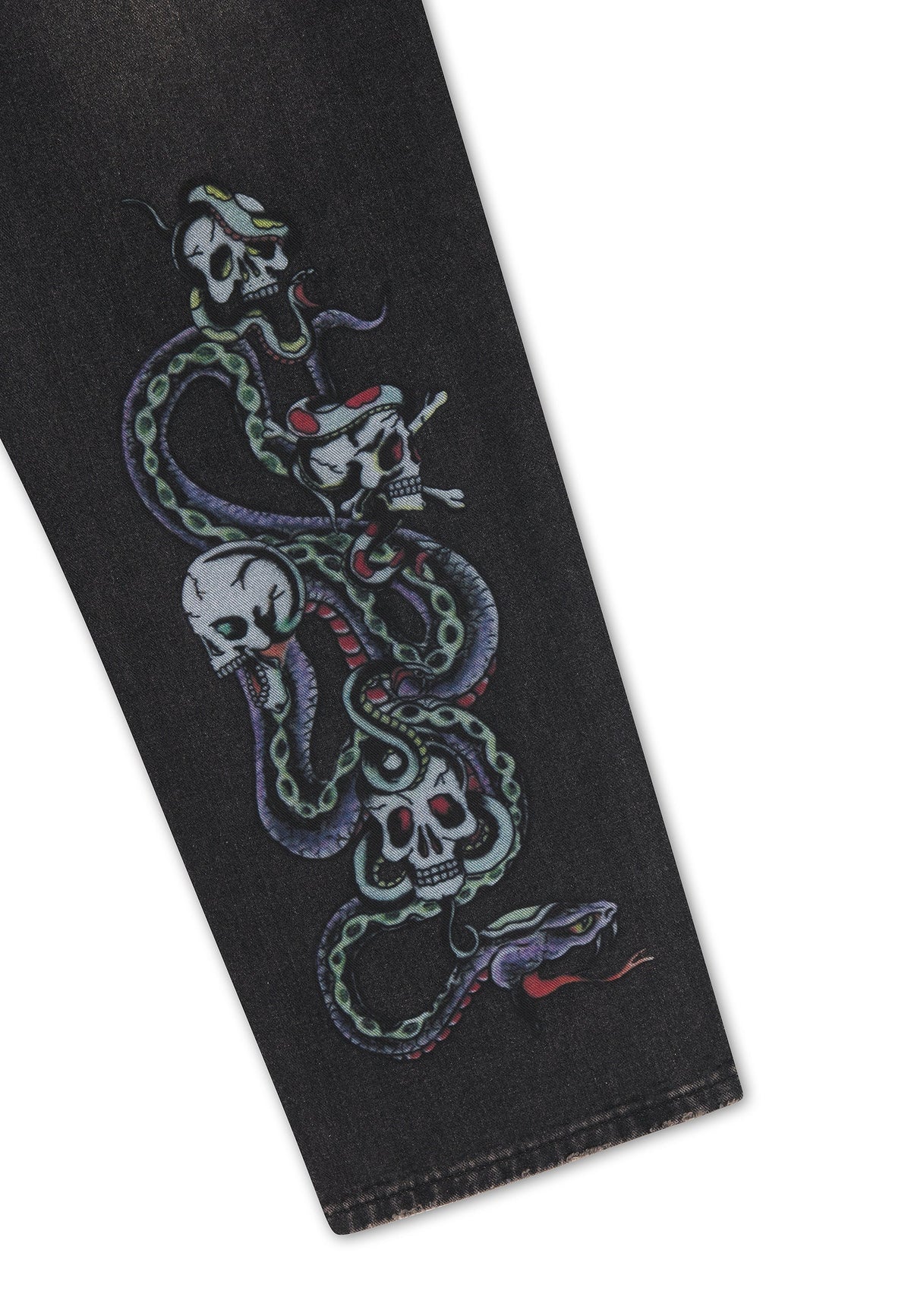 Ed Hardy Serpent Skull Graphic Relaxed Jeans Washed Black