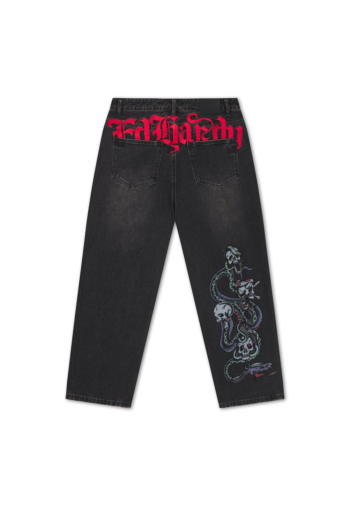 Ed Hardy Serpent Skull Graphic Relaxed Jeans Washed Black