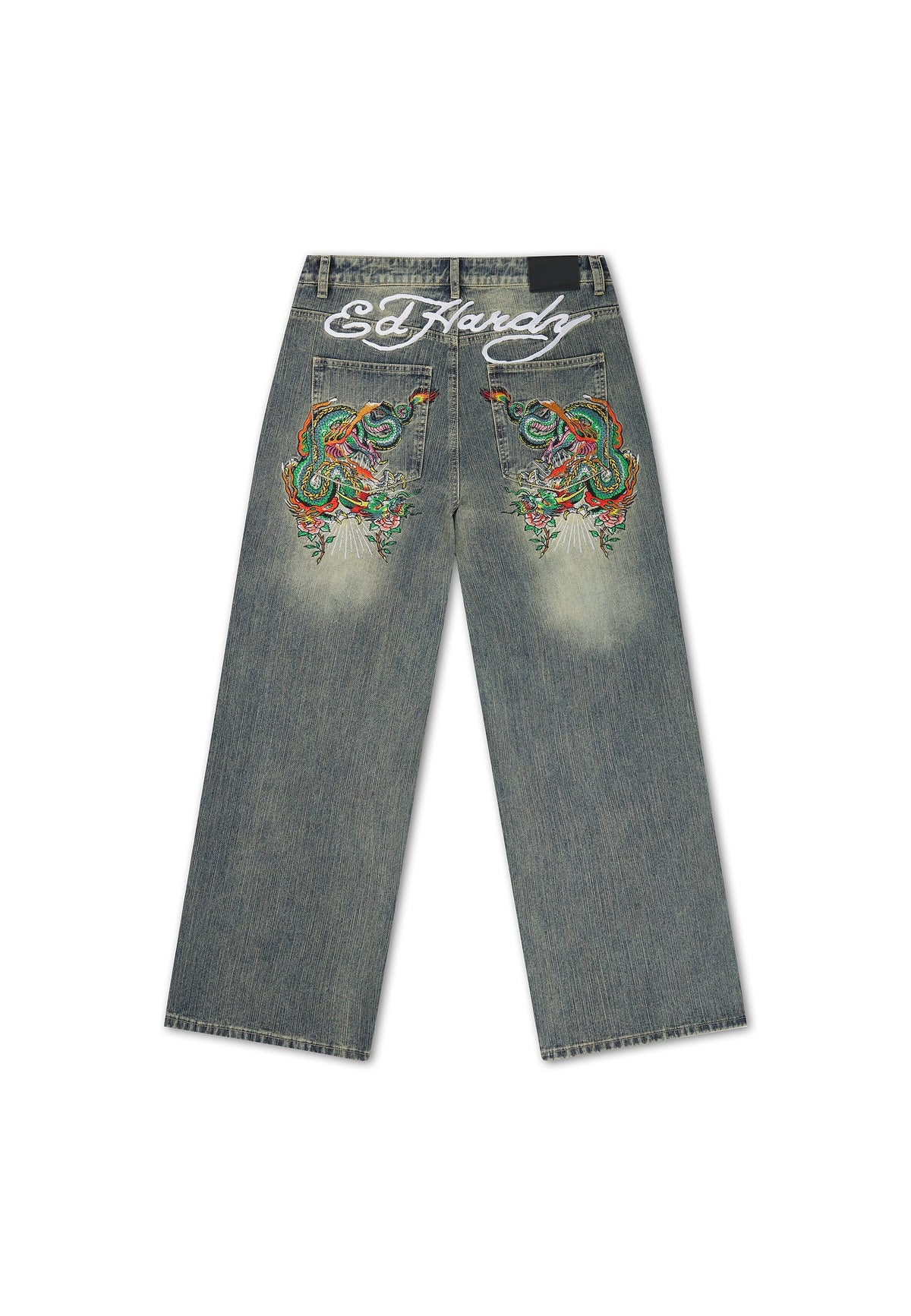 Ed Hardy Slithering Dragon Embroidered Xxtra Jeans Light Blue