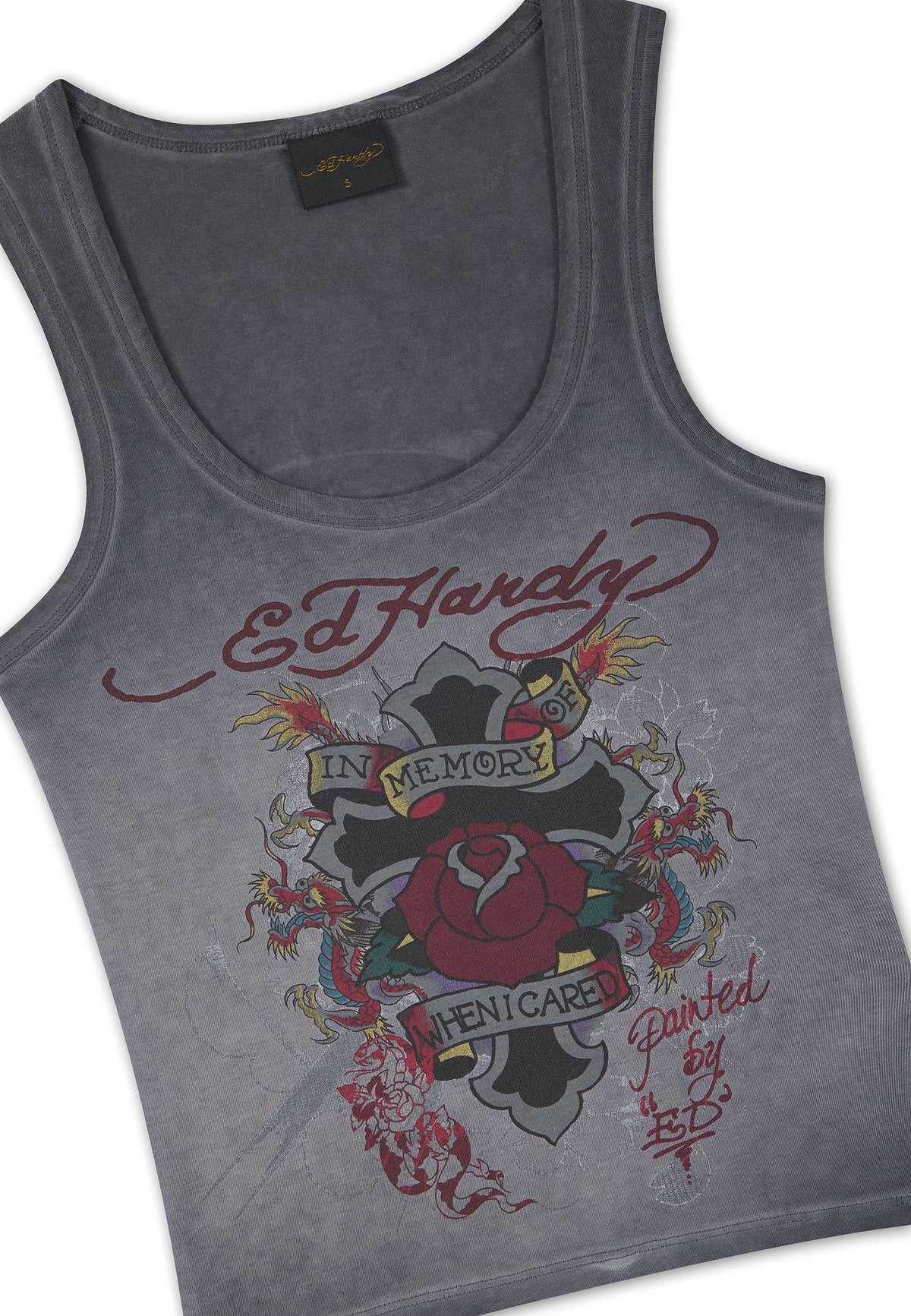 Ed Hardy In Memory Of When I Cared Washed Fitted Vest Top Black