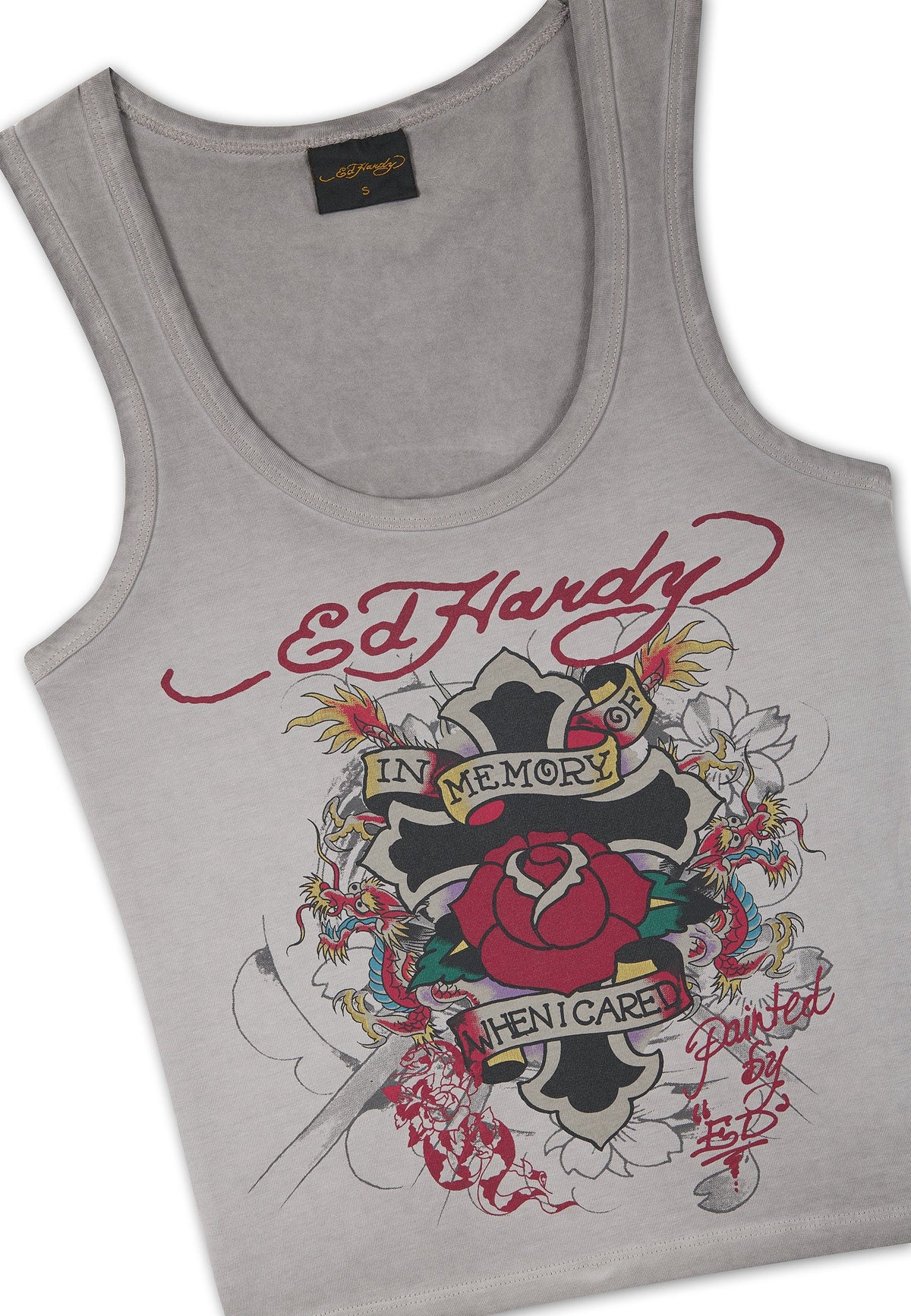 Ed Hardy In Memory Of When I Cared Washed Fitted Vest Top Grey