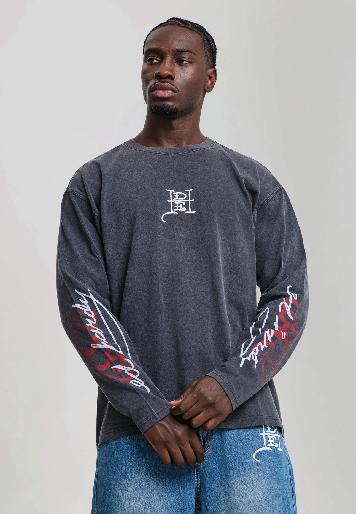 Ed Hardy Flying Twin Dragon Graphic Long Sleeve Relaxed T-Shirt Black