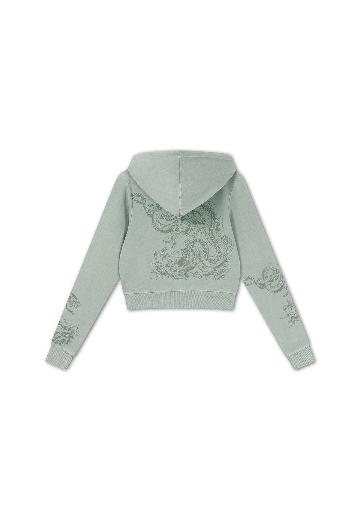 Ed Hardy Multi Tattoo Fitted Zip Thru Acid Wash Hoodie Sage