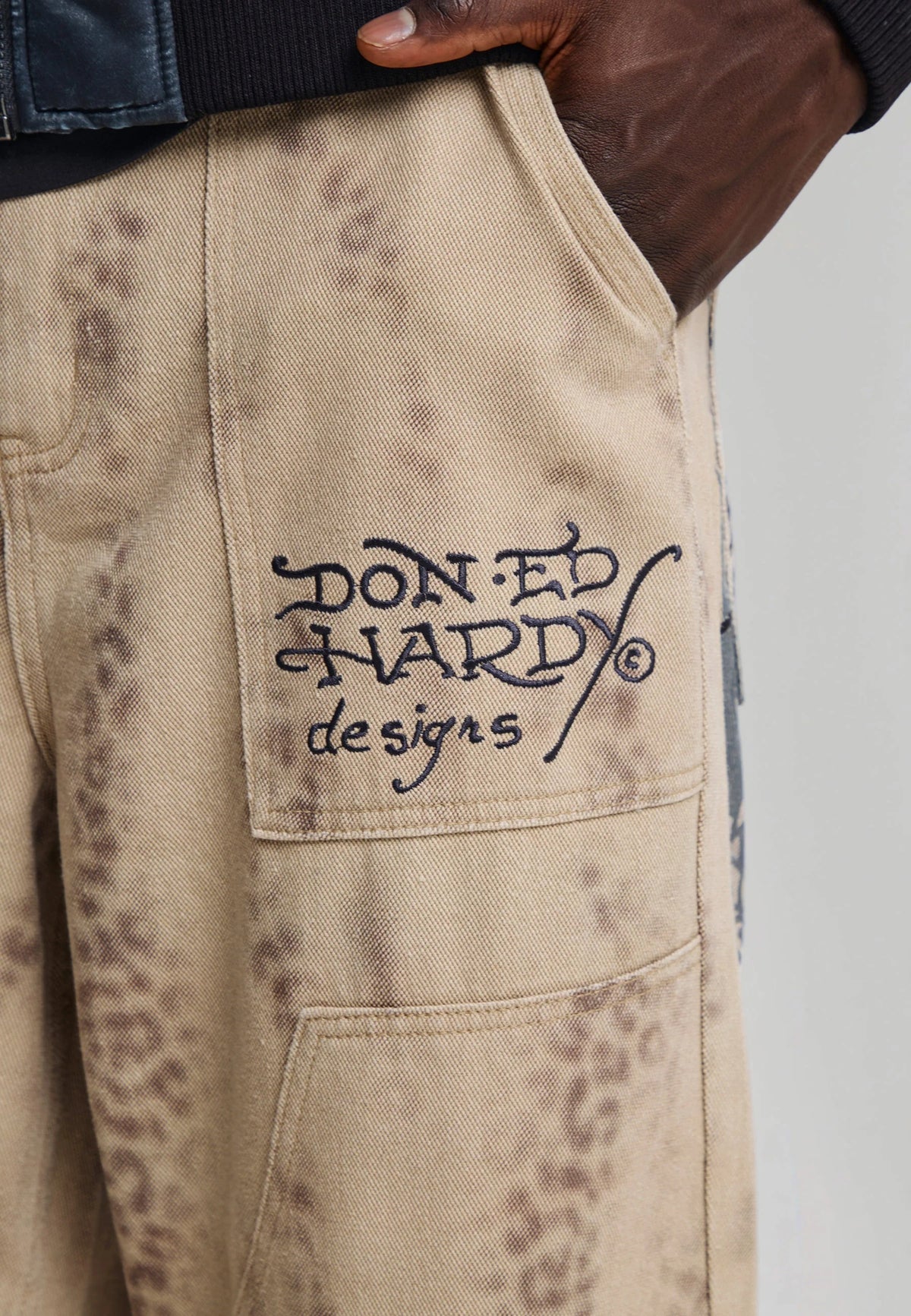 Ed Hardy Washed Leopard Xxtra Relaxed Canvas Trousers Leopard
