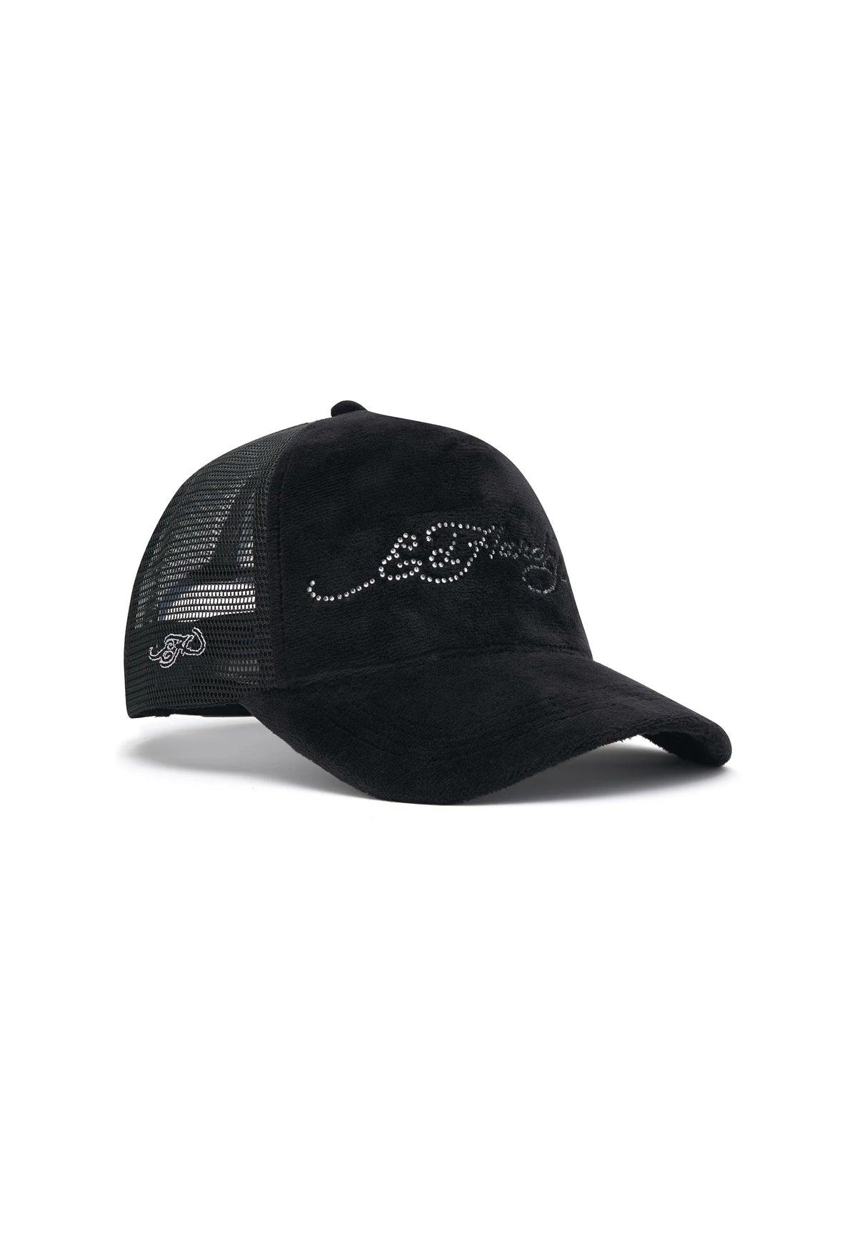 Ed Hardy Diamante Velour 5 Panel Black Trucker Cap