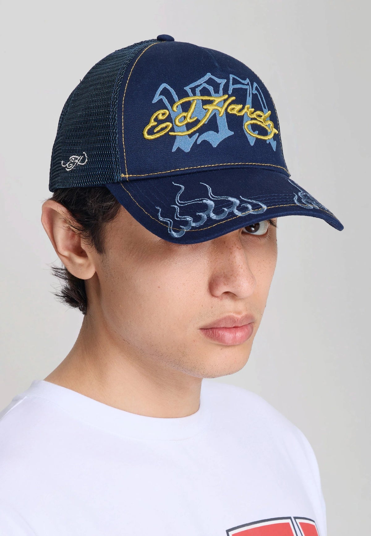 Ed Hardy 1971 Ed Hardy 5 Panel Blue Trucker Cap
