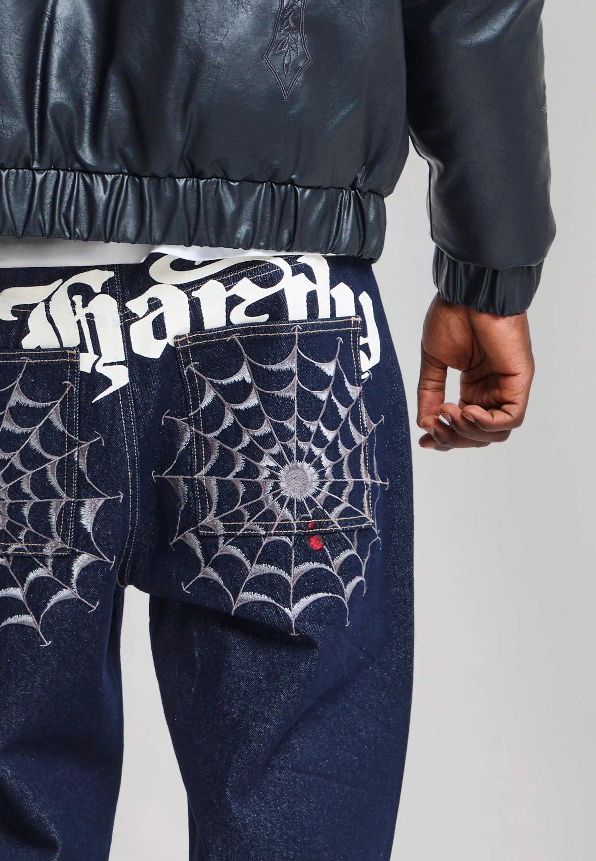 Ed Hardy Black Widow Baggy Denim Trousers Jeans Indigo - OnSize