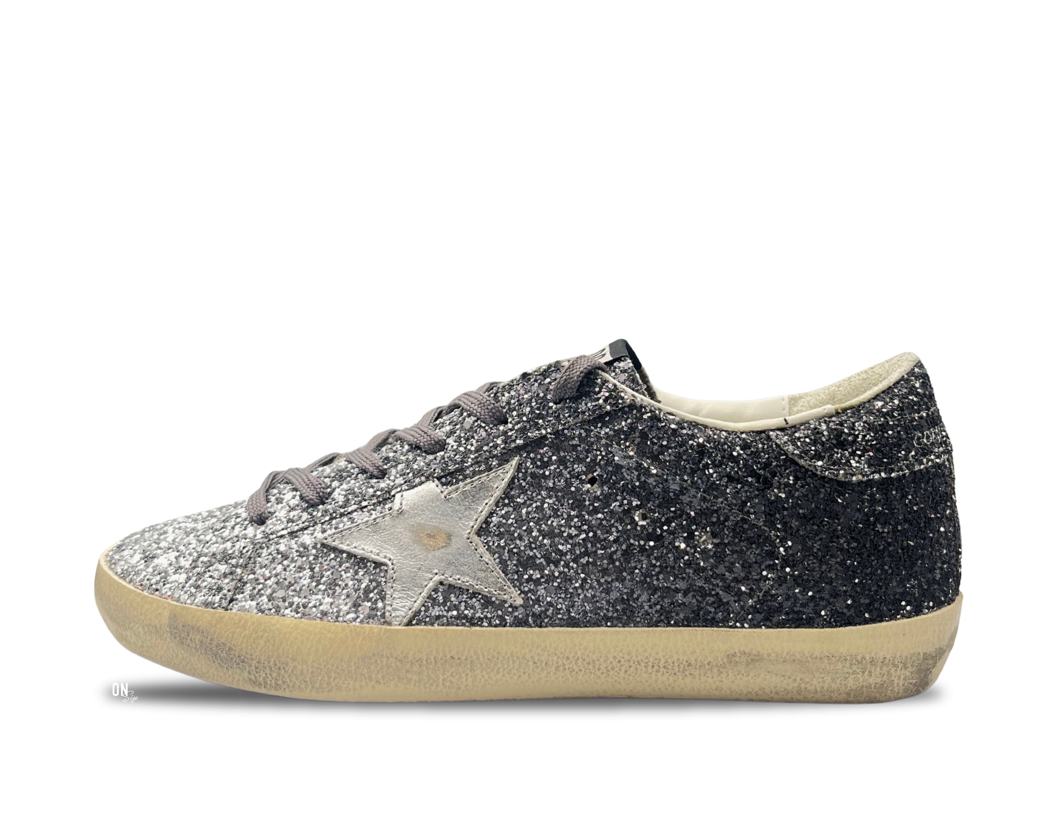 Golden Goose Super Star Glitter Silver Metallic Leather Star - OnSize