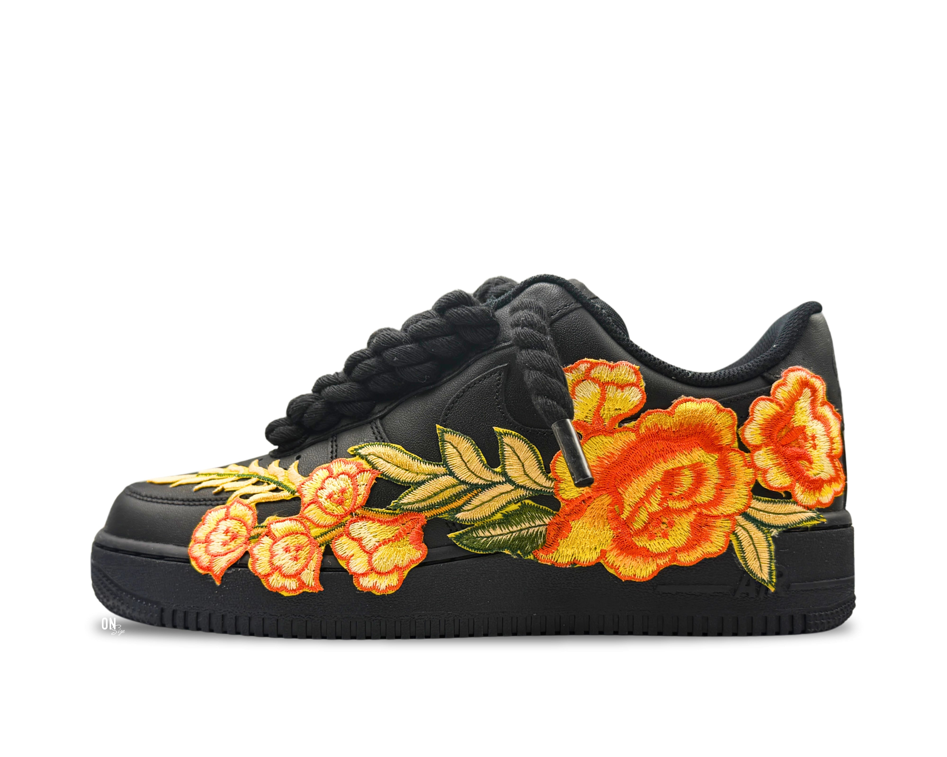 Nike Air Force 1 Low ‘07 Black / Orange Rose Rope Laces - OnSize