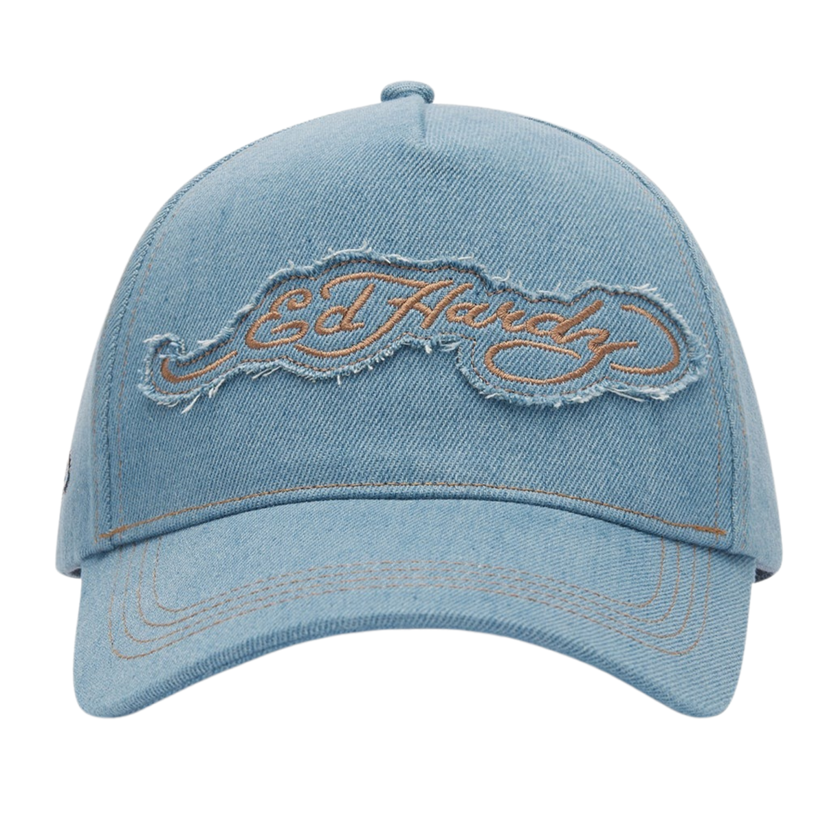Ed Hardy Contrast Stitch Indigo Denim 5 Panel Bleach Trucker Cap