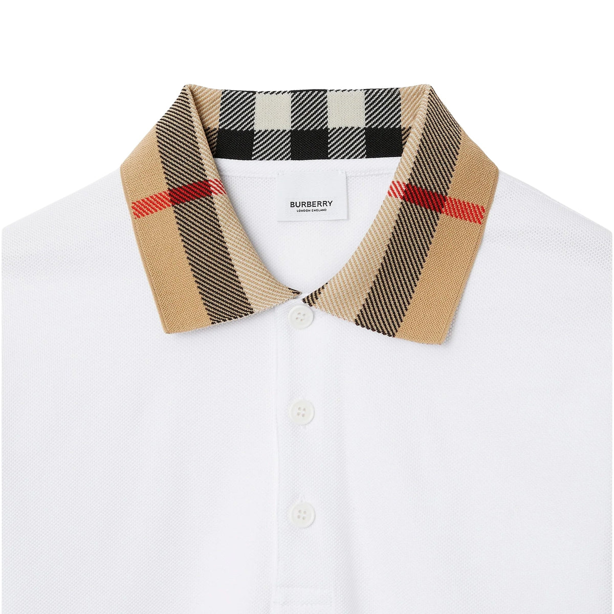 Burberry Check Collar Cotton Polo Shirt White - OnSize