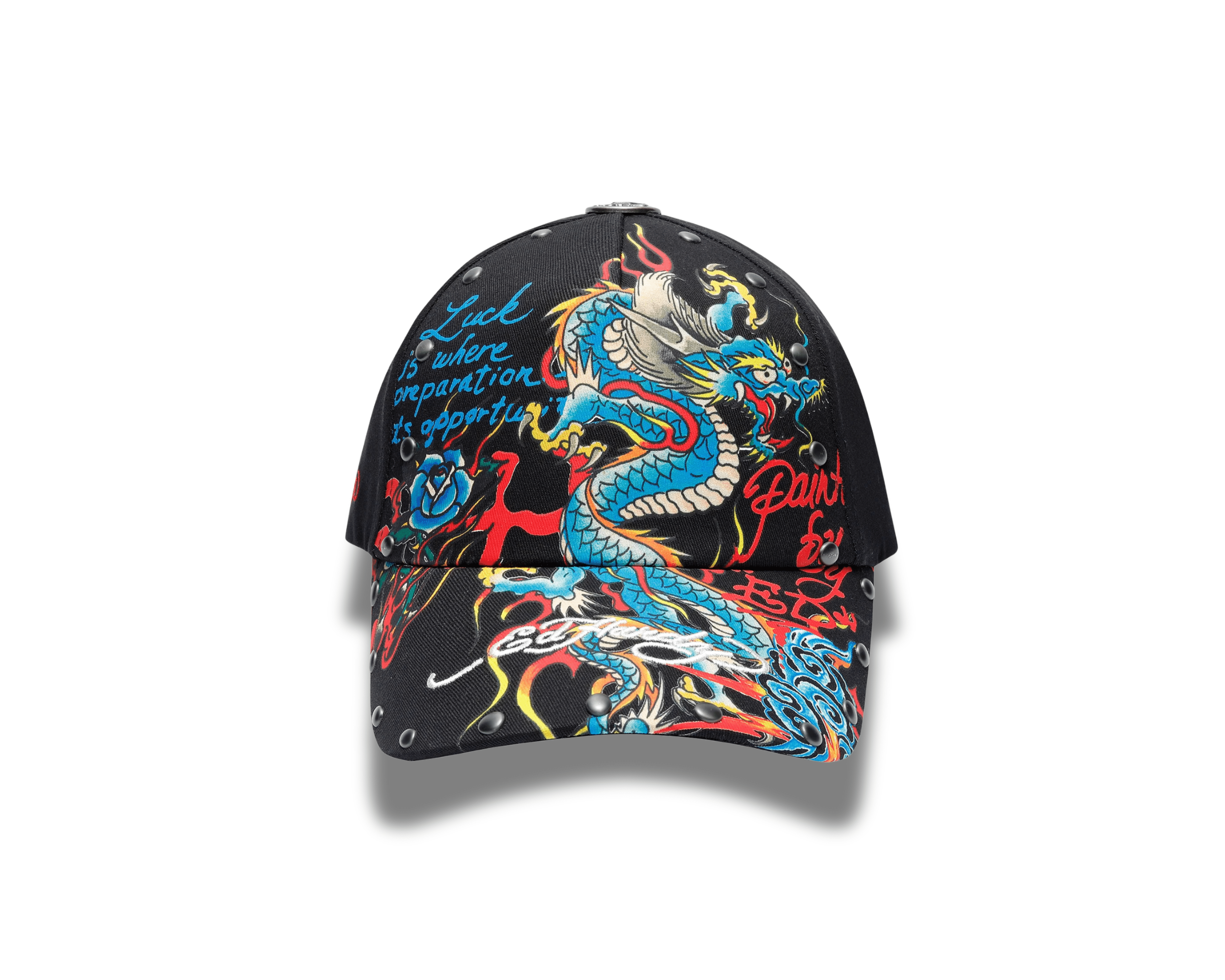 Ed Hardy Blue Dragon 6 Panel Studded Eyelets Cap - OnSize