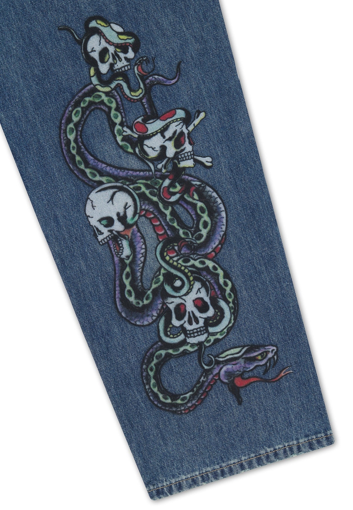 Ed Hardy Serpent Skull Graphic Relaxed Jeans Mid Blue