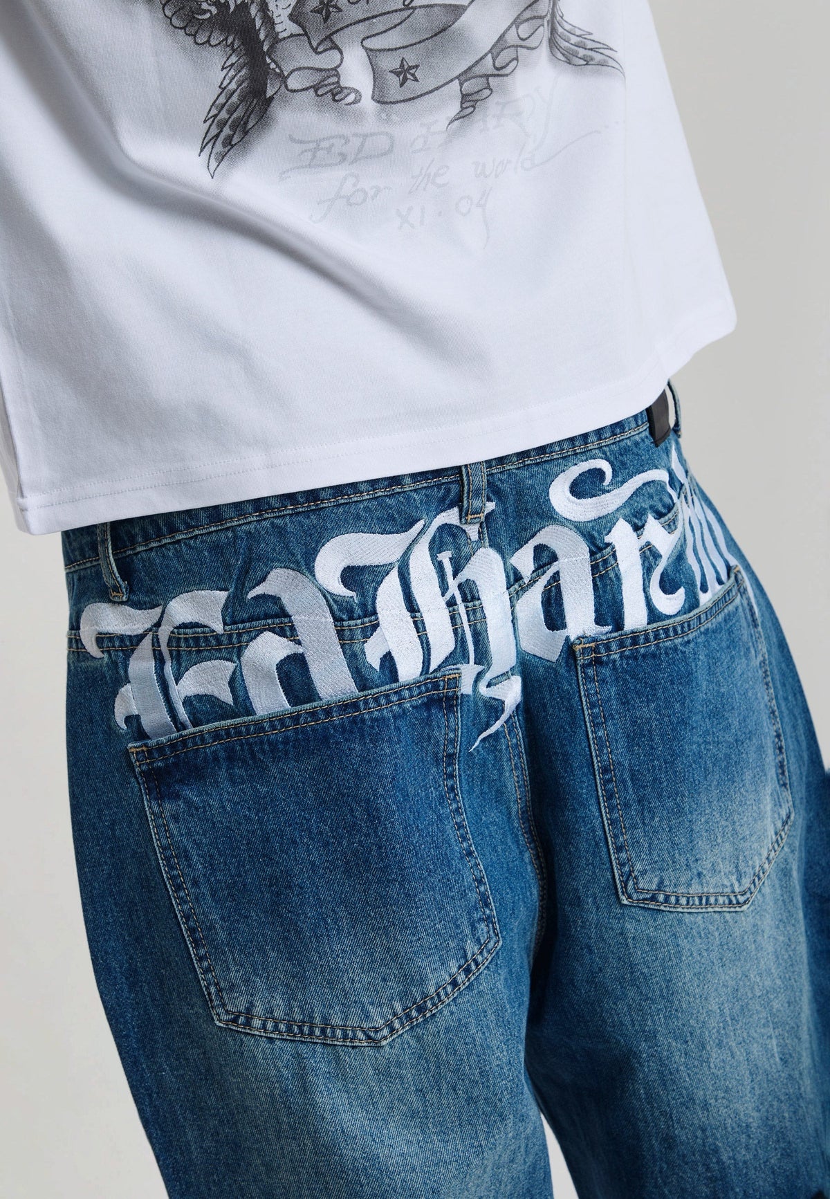 Ed Hardy Serpent Skull Graphic Relaxed Jeans Mid Blue