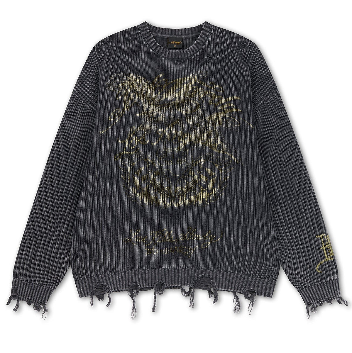 Ed Hardy Distressed Los Angeles Knitted Relaxed Crew Jumper Black - OnSize