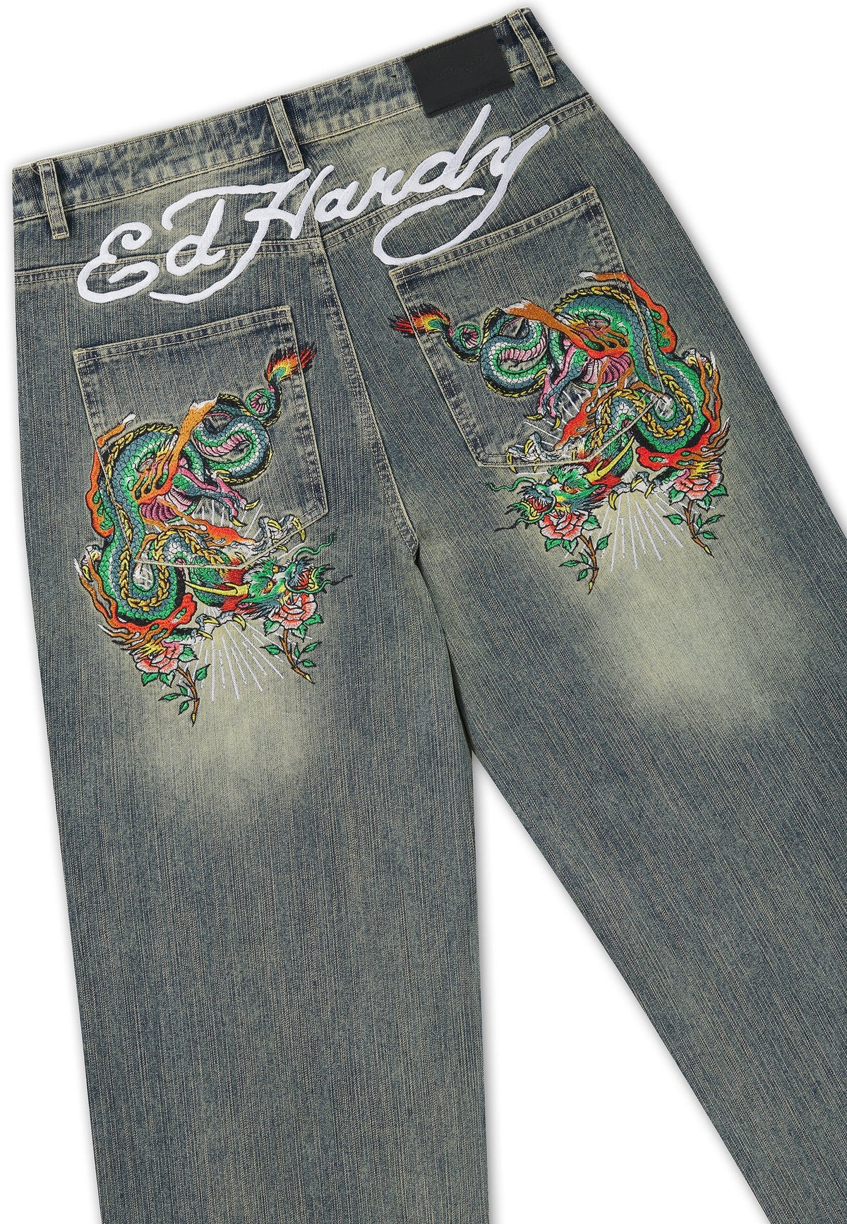 Ed Hardy Slithering Dragon Embroidered Xxtra Jeans Light Blue