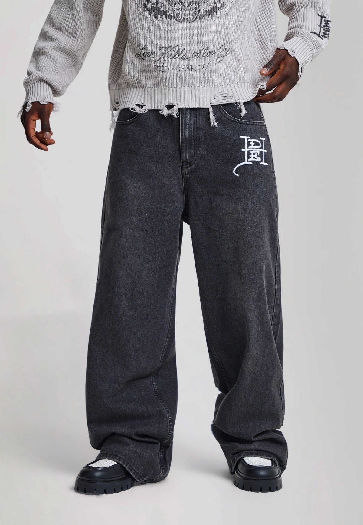 Ed Hardy Gothic Contrast Cross Xxtra Jeans Washed Black