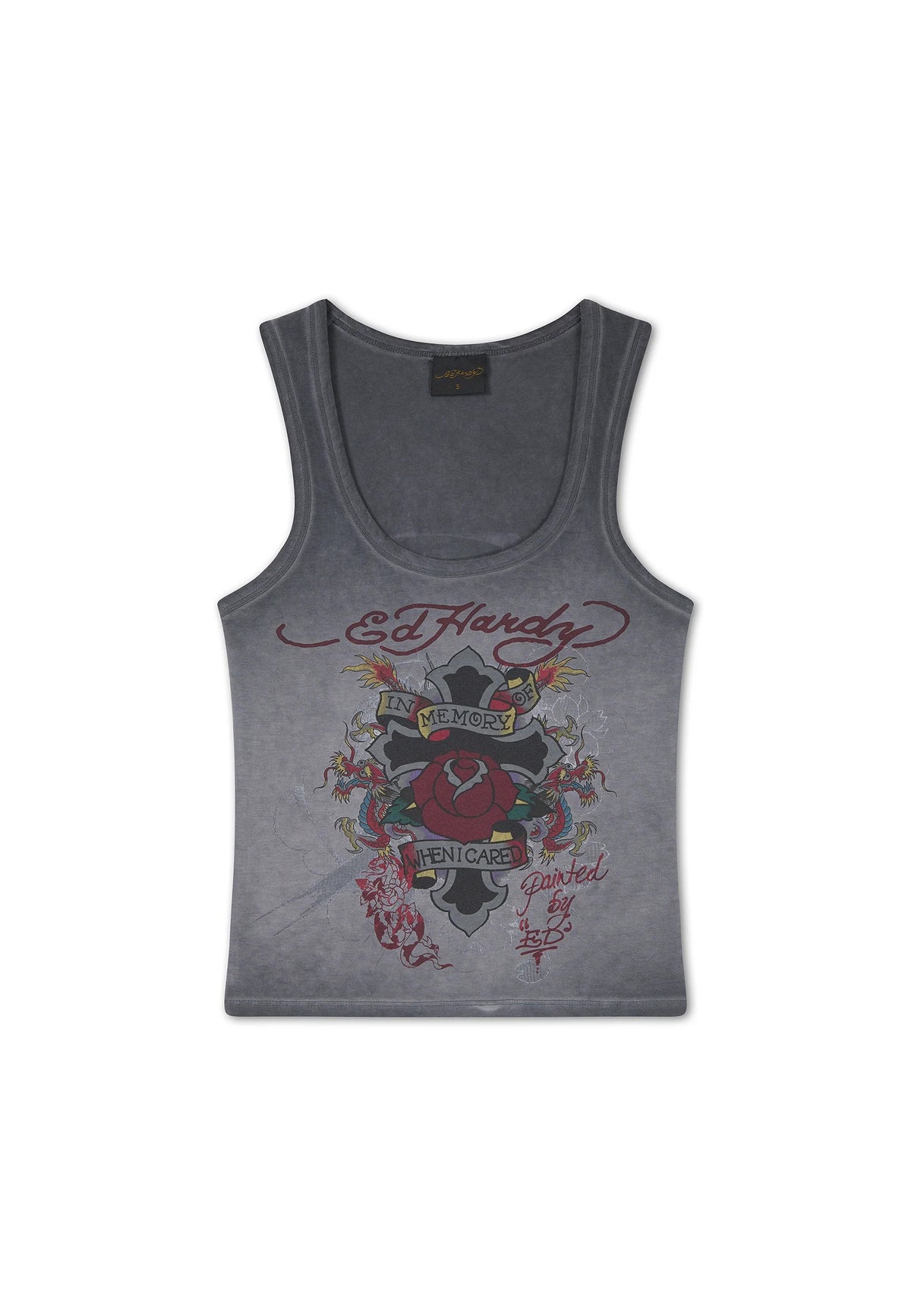Ed Hardy In Memory Of When I Cared Washed Fitted Vest Top Black