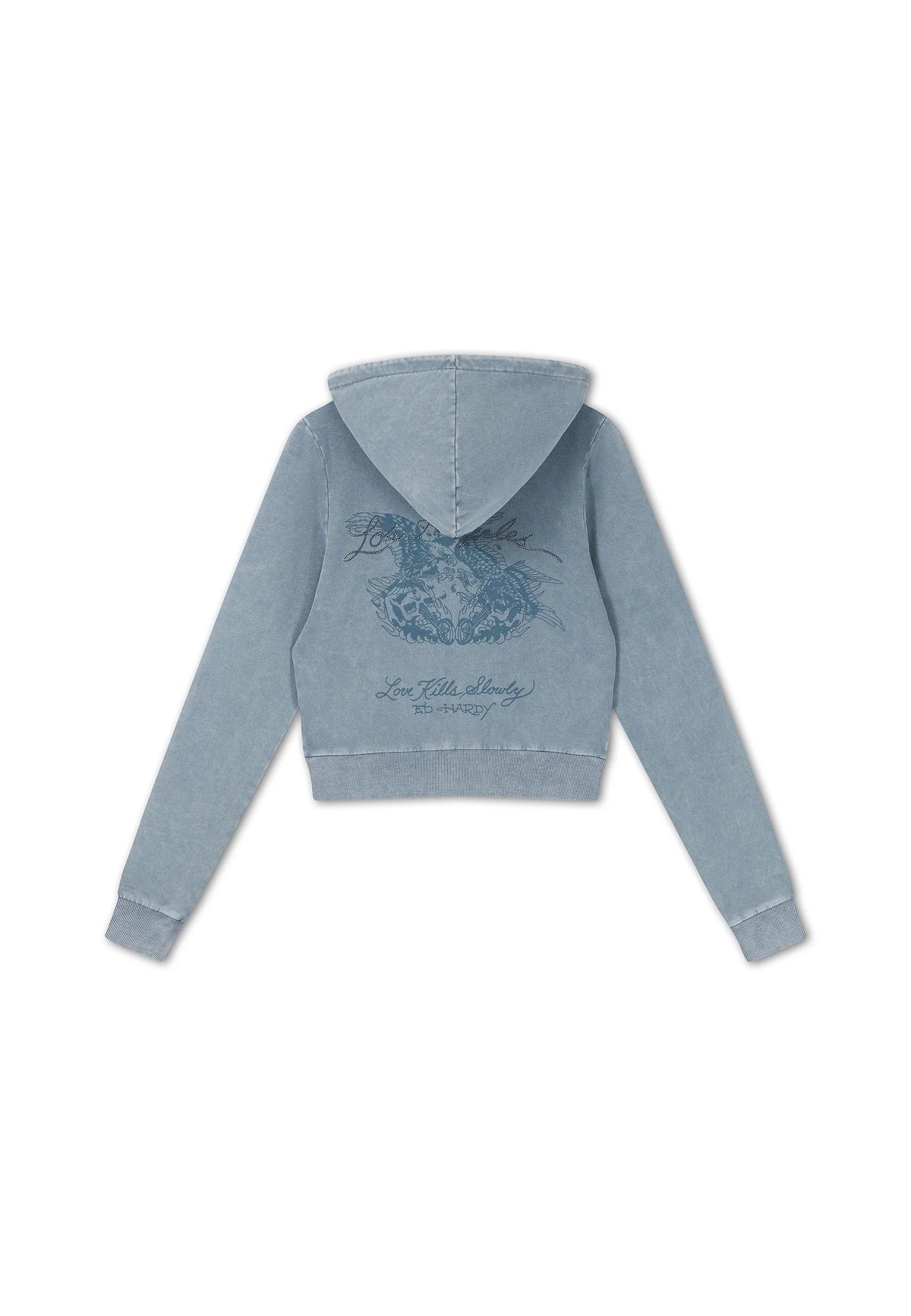 Ed Hardy Stay True Fitted Cropped Washed Zip Thru Hoodie Blue