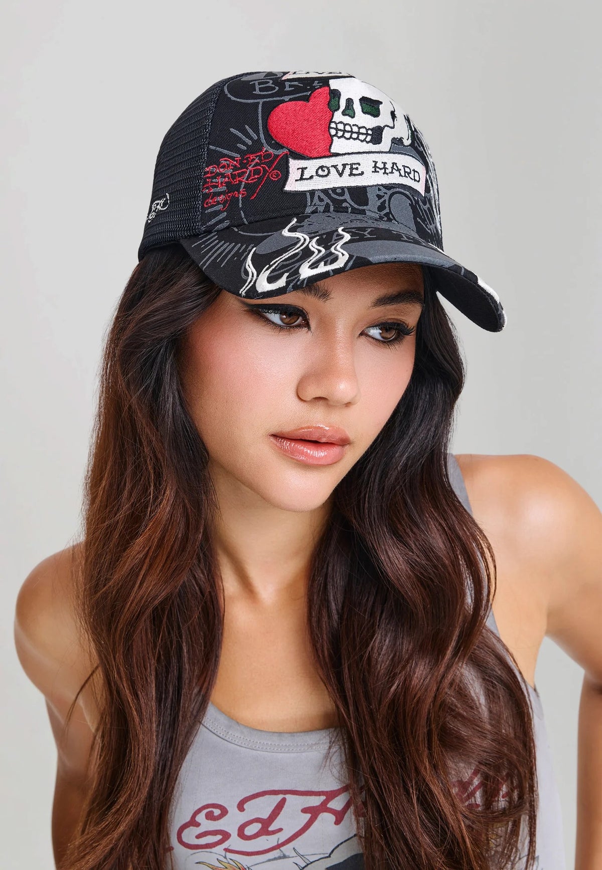 Ed Hardy Live Fast Love Hard 5 Panel Black Trucker Cap