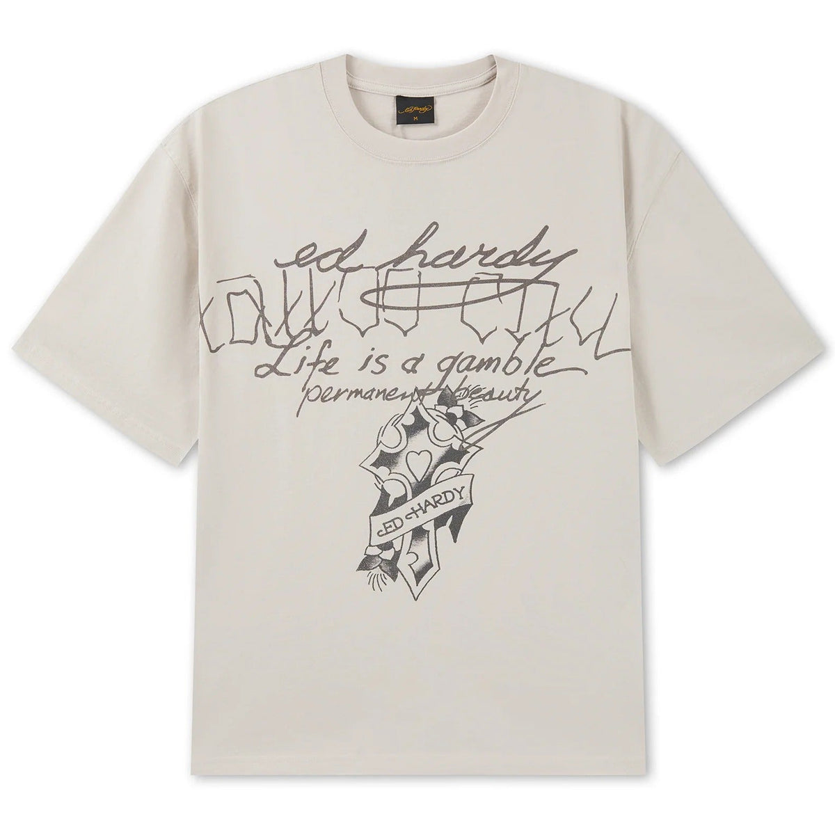 Ed Hardy Life Is A Gamble Graphic Relaxed T-Shirt Ecru - OnSize