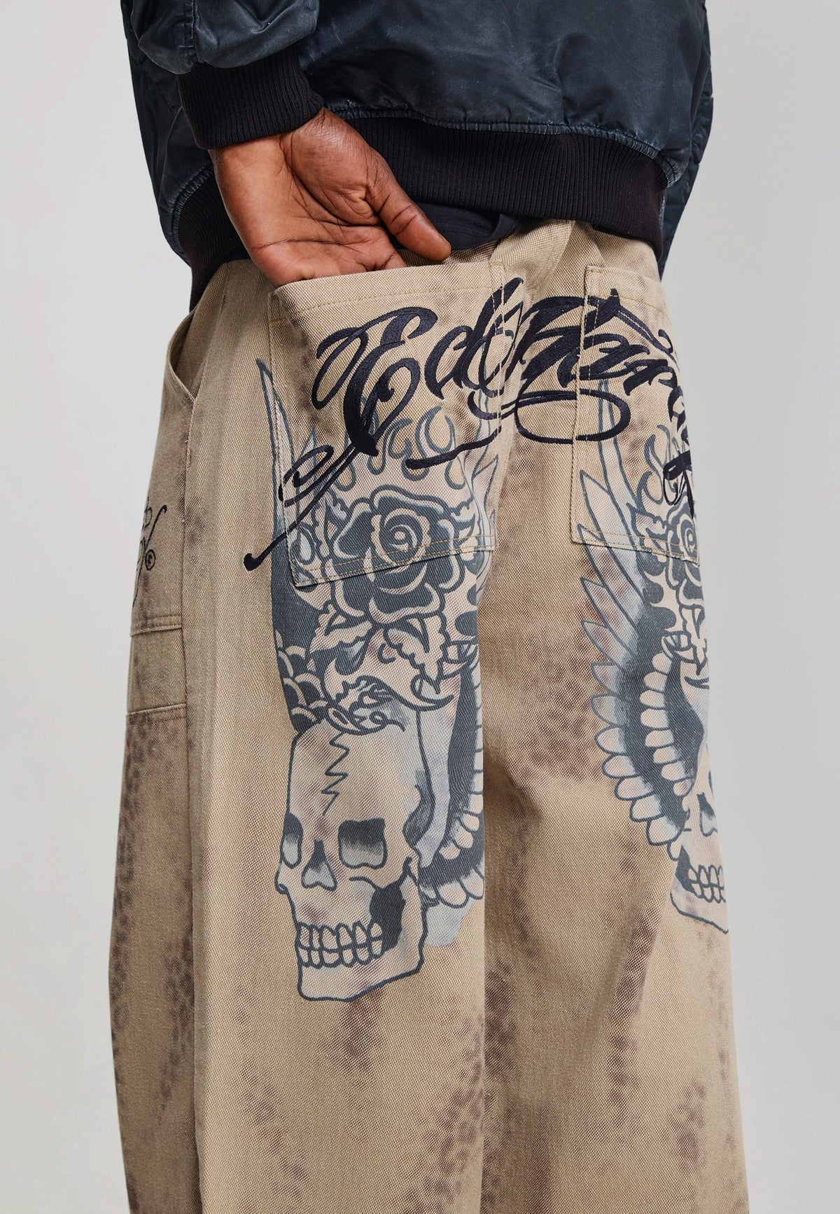Ed Hardy Washed Leopard Xxtra Relaxed Canvas Trousers Leopard