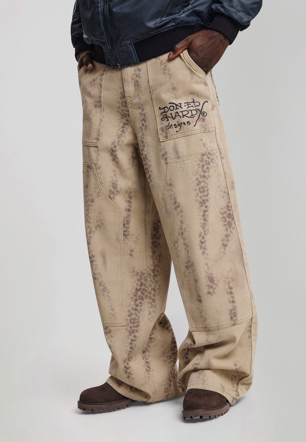 Ed Hardy Washed Leopard Xxtra Relaxed Canvas Trousers Leopard