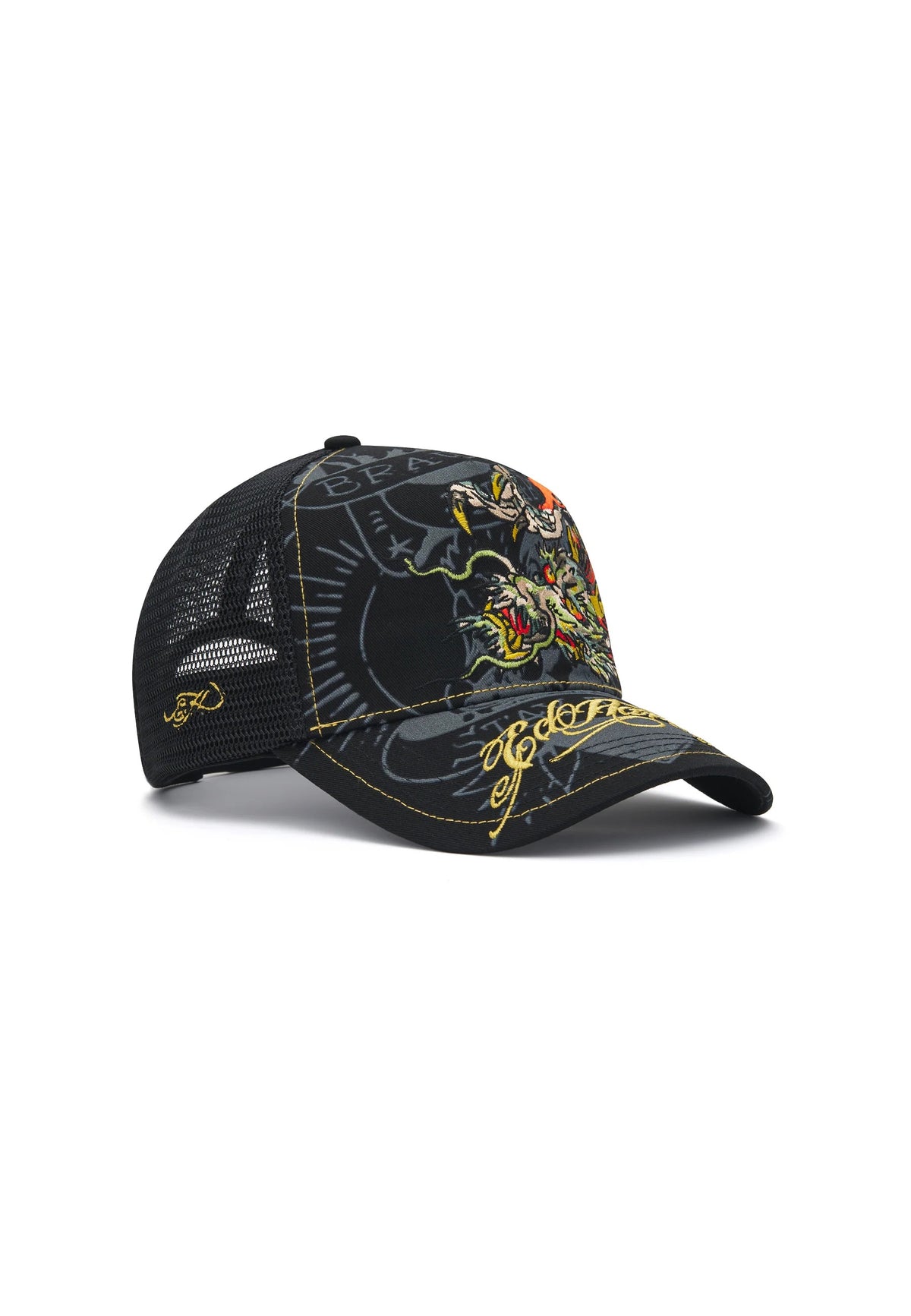 Ed Hardy Crawling Dragon 5 Panel Black Trucker Cap