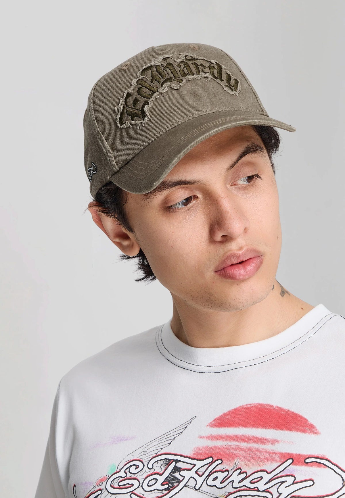 Ed Hardy Distressed Gothic 6 Panel Green Cap