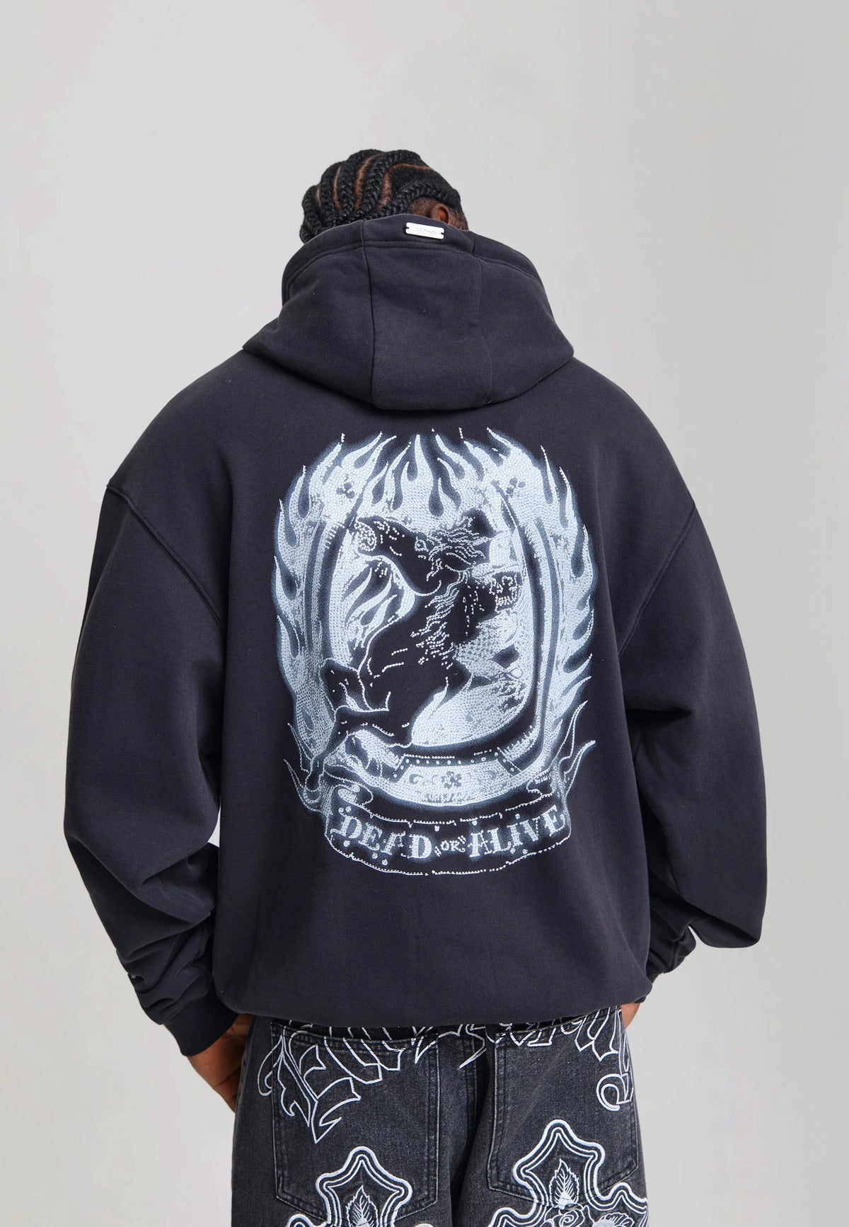 Ed Hardy Dead Or Alive Diamante Relaxed Hoodie Black - OnSize