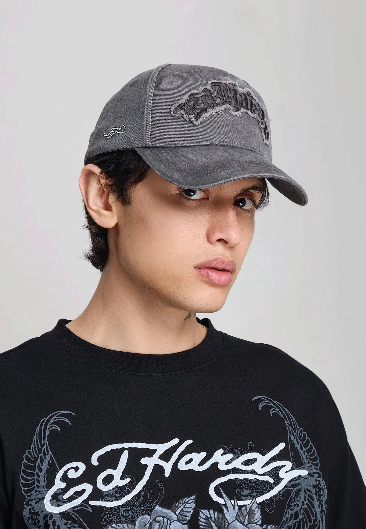 Ed Hardy Distressed Gothic 6 Panel Grey Cap