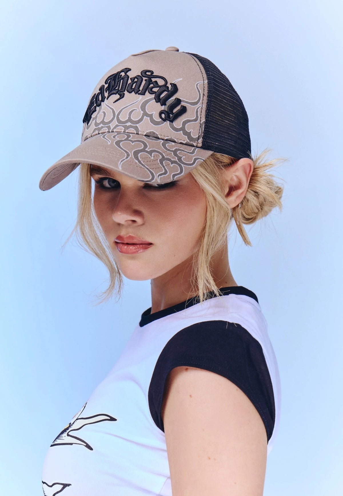 Ed Hardy Flaming Ed Hardy 5 Panel Grey Trucker Cap