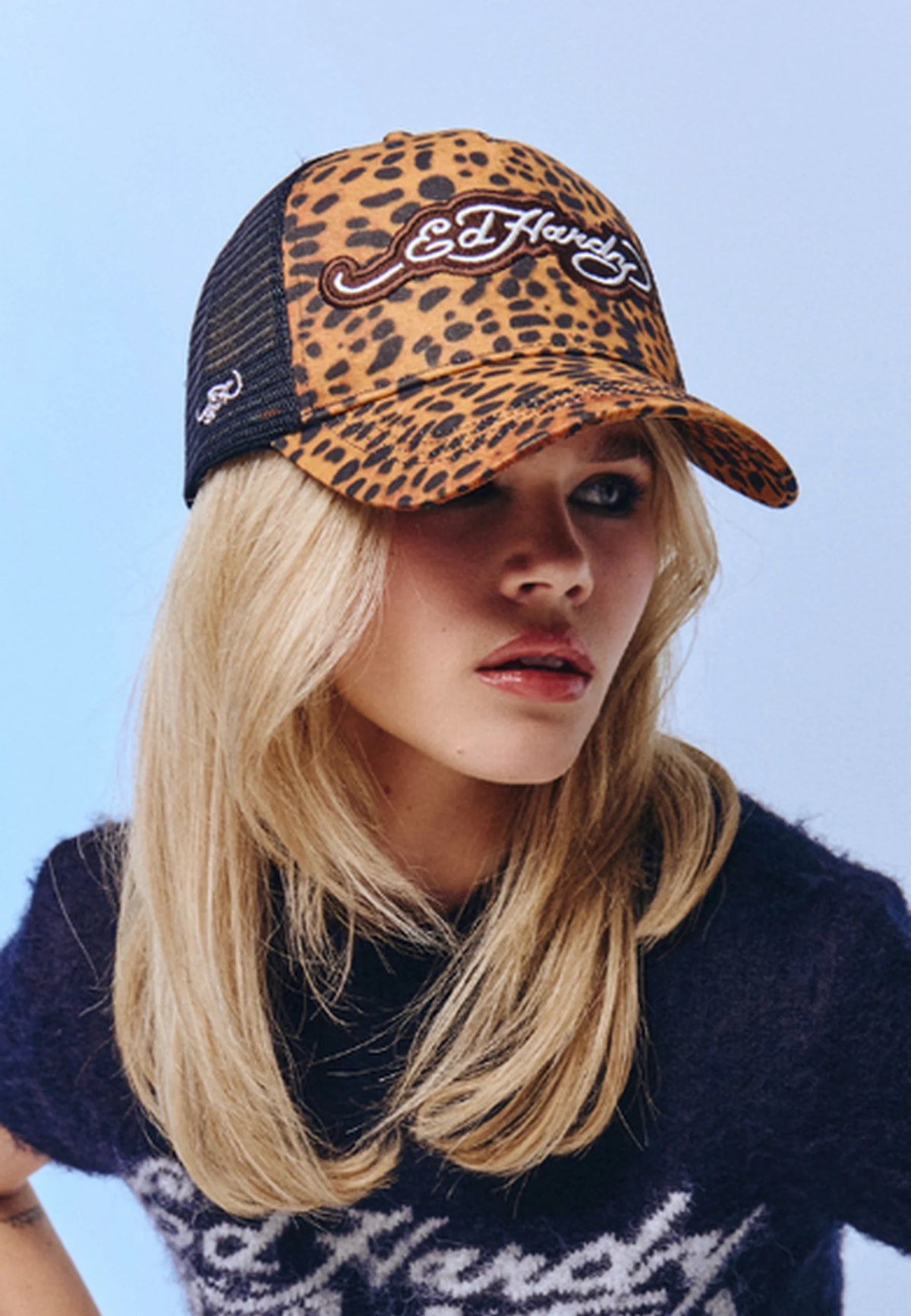 Ed Hardy Leopard Print 5 Panel Brown Trucker Cap