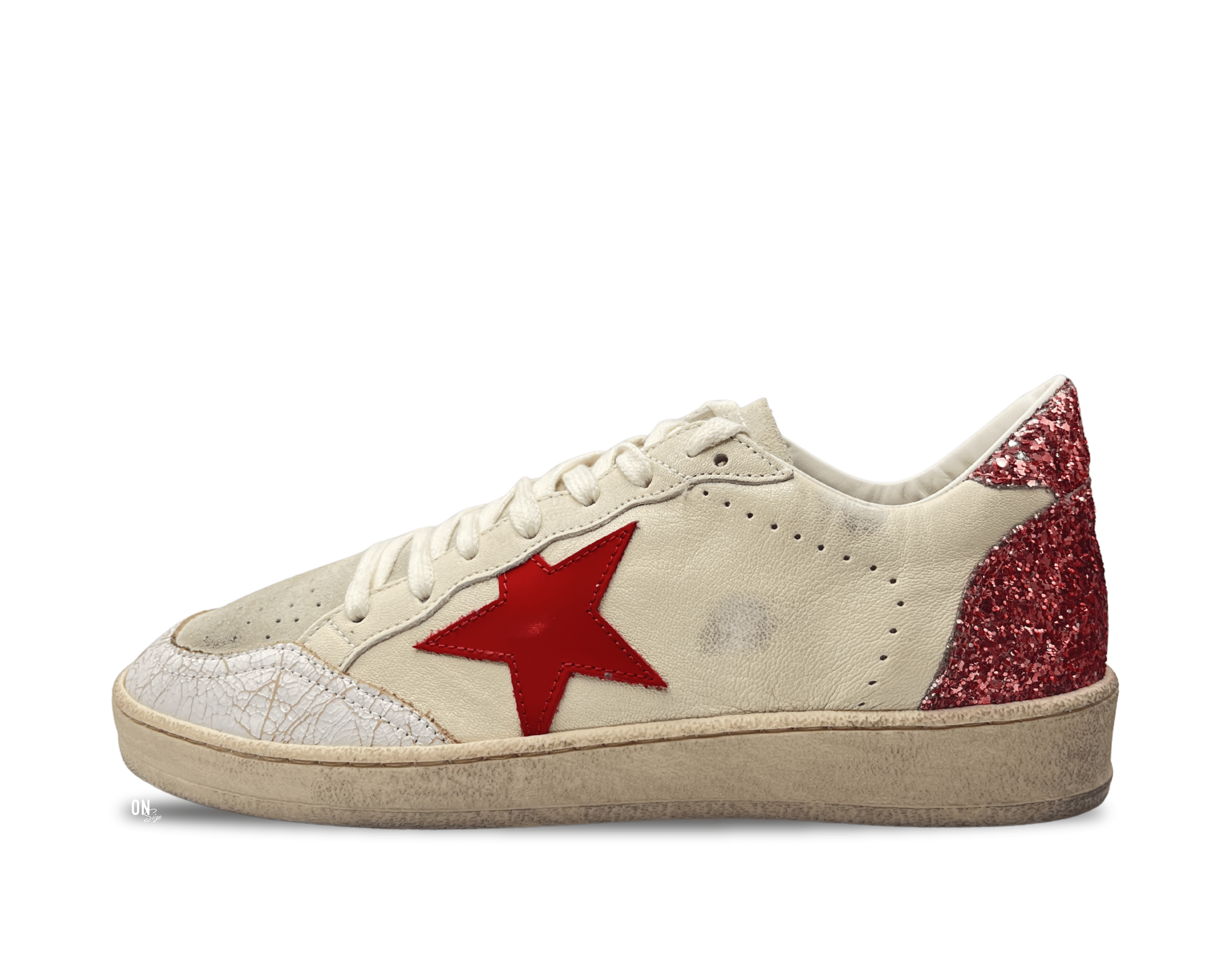 Golden Goose Ball Star Limited Edition White Pink Glitter Red Star - OnSize