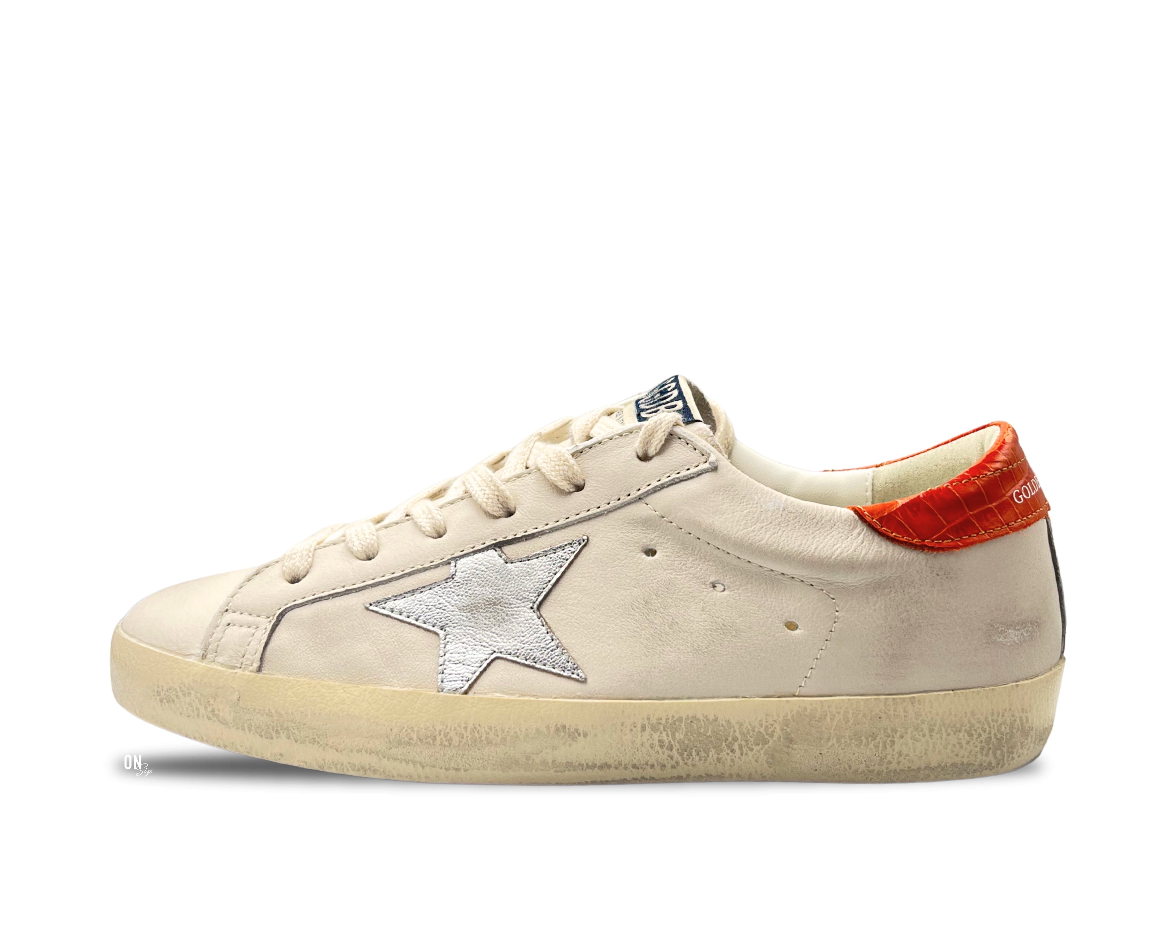 Golden Goose Super-Star Limited Edition Cracked Orange Silver Leather Star - OnSize