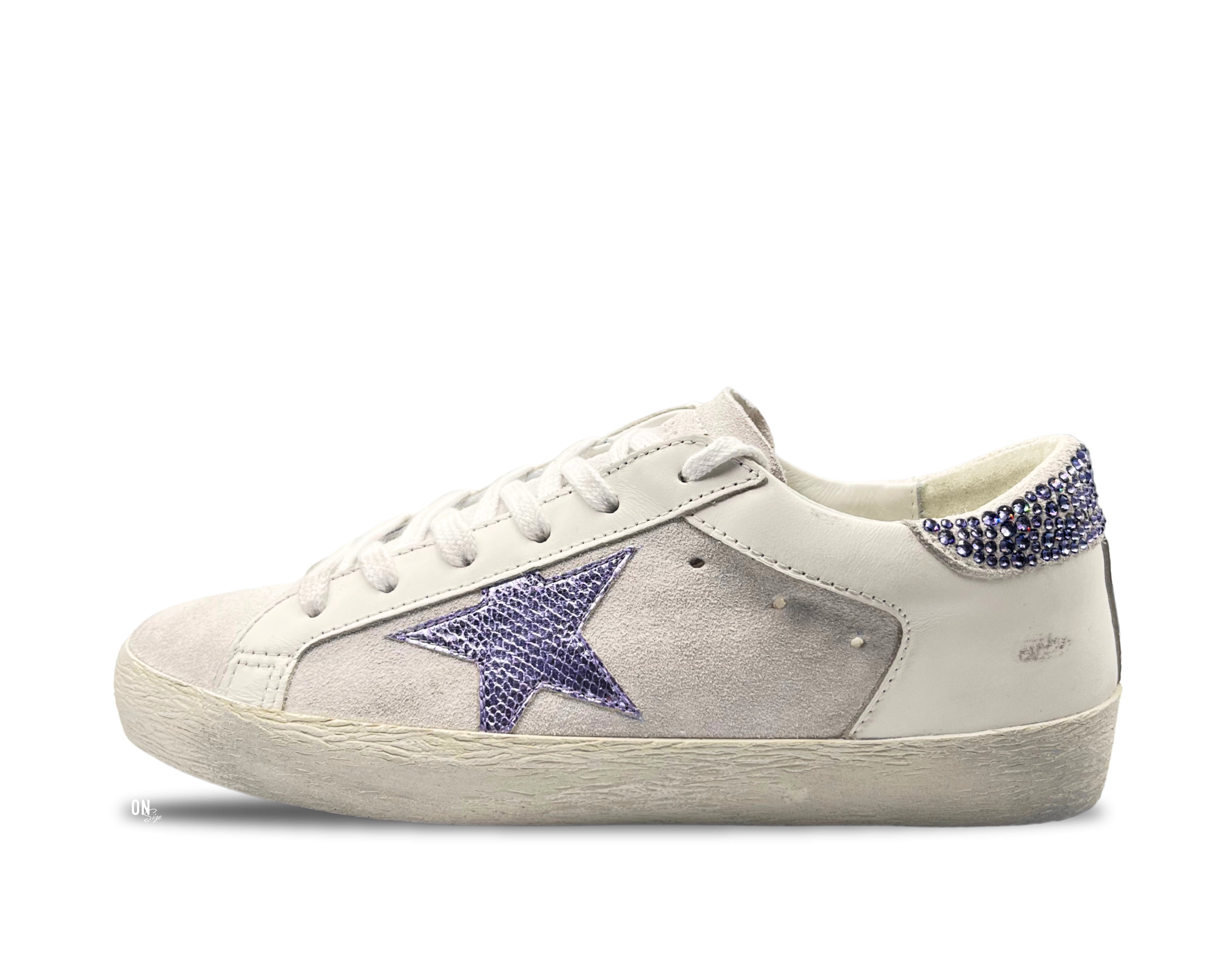 Golden Goose Super-Star Private Edition White Suede Lilac Crystal - OnSize