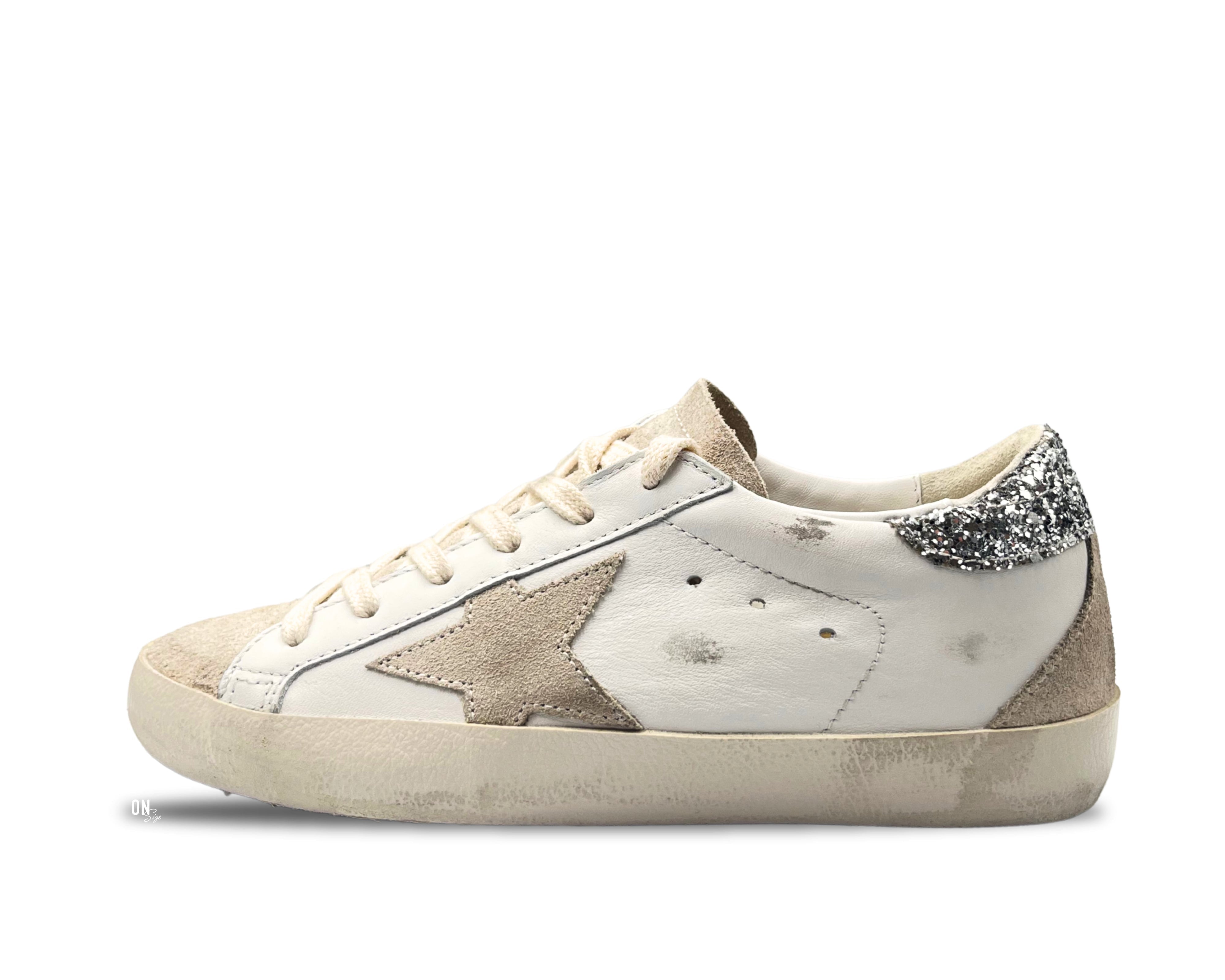 Golden Goose Super-Star White Silver Glitter - OnSize